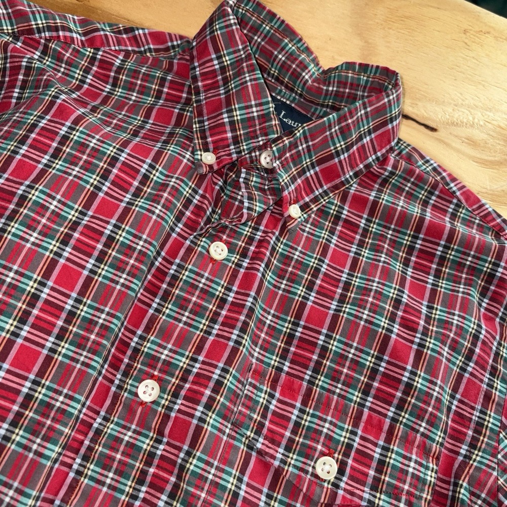 Polo Ralph Lauren Men's Red Green Tartan Plaid Work Shirt One Pocket Small
